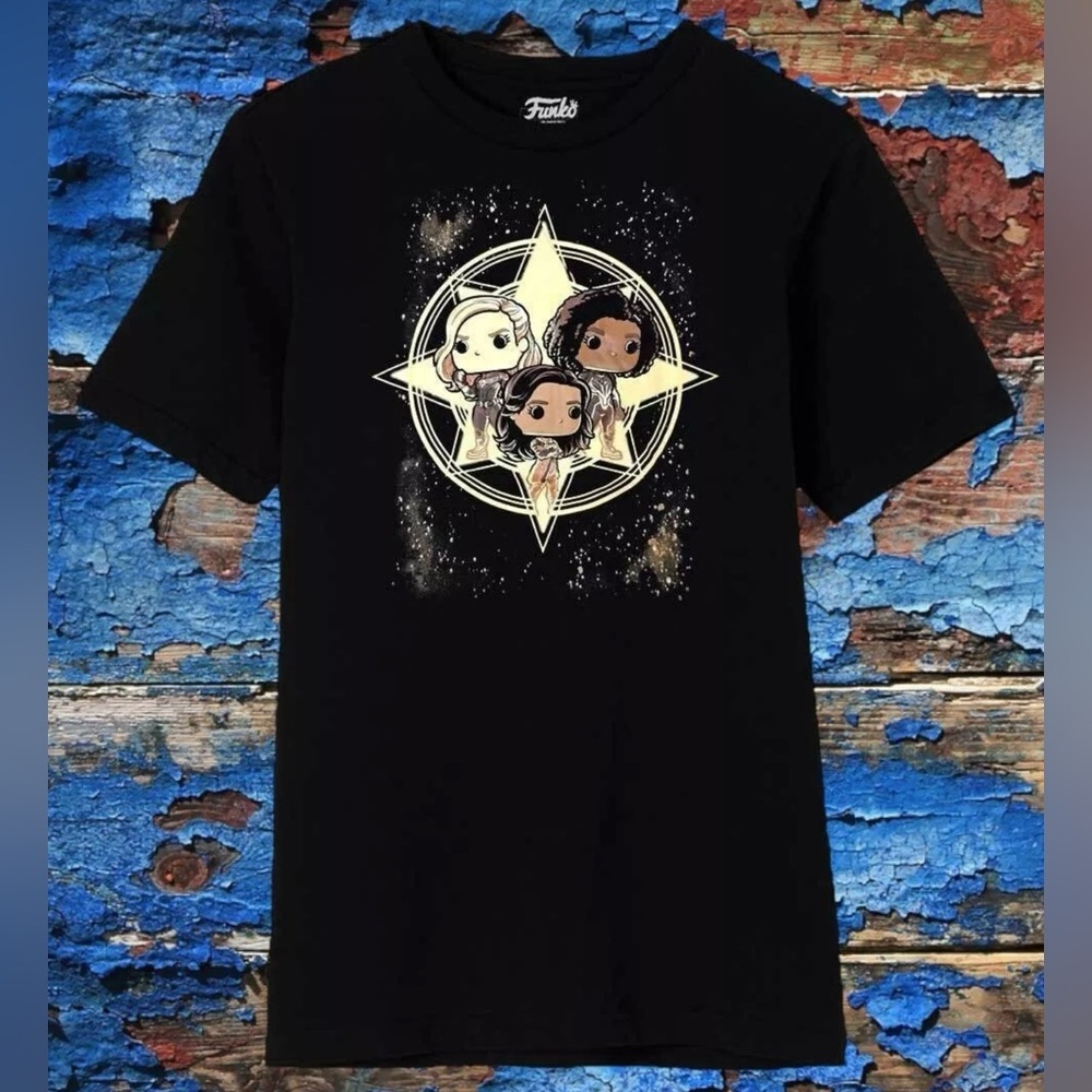 New Funko Pop Marvel Collector Corps THE MARVELS Captain, Ms & Photon T-Shirt LG